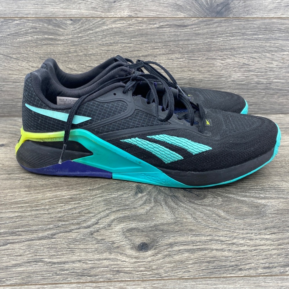 Reebok Nano X2 Training Shoes Mens 9 Black Teal Yellow GX9912 Flexweave Gym
